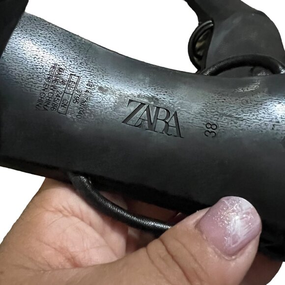 Zara Womens Black Tubular Interwoven Strappy Square Toe Heeled Sandals Size 7 - Picture 3 of 5